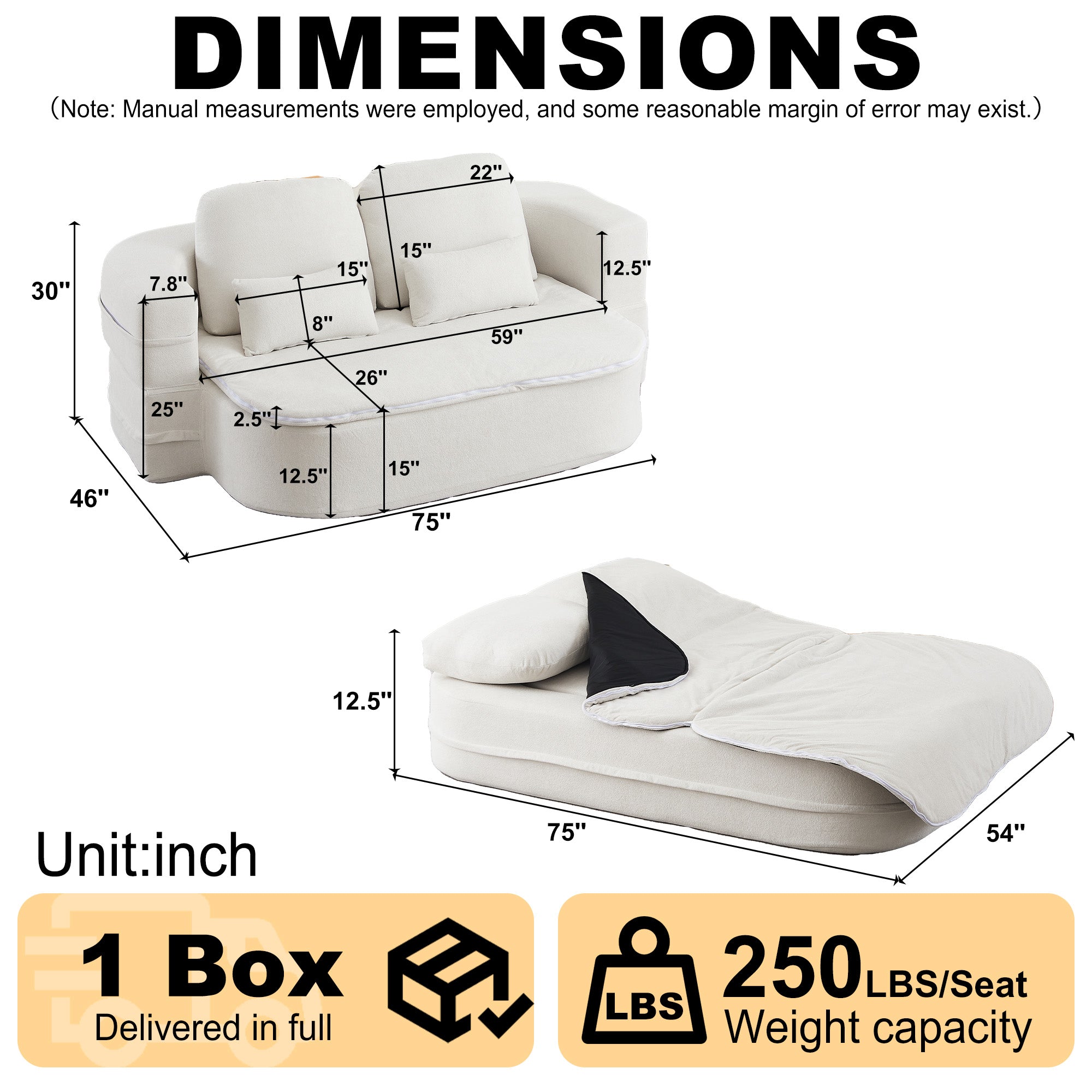 75''2-in-1 Foldable Sofa,Convertible Sleeper Foam Sofa Bed with Multi Functional Blanket, Chenille Floor folding sofa bed,  Floor Sofa Lounge Sofa for Living Room Bedroom Lounge Studio