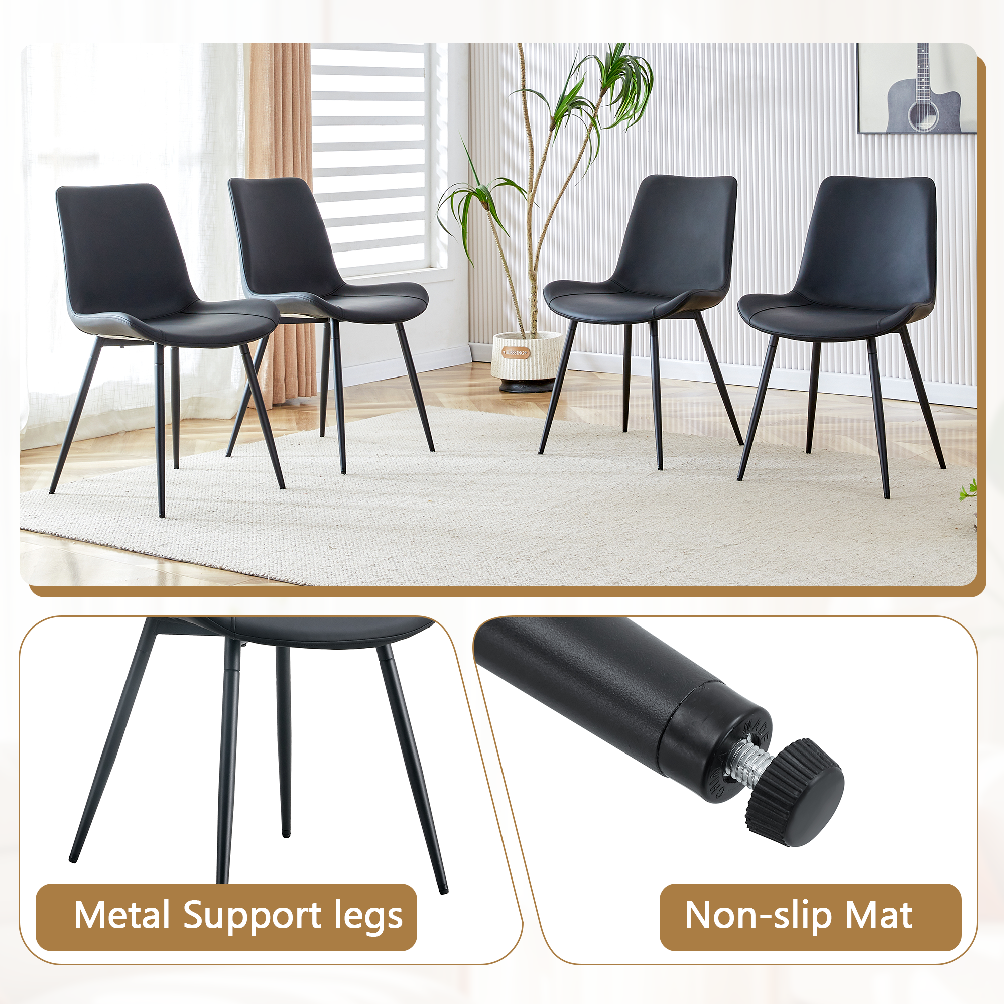 Table and chair set.42 inch modern minimalist white desktop round dining table set.Paired with 6 Black Artificial PU Chairs With Curved Widened Cushion Design. Suitable for dining rooms,office,etc.