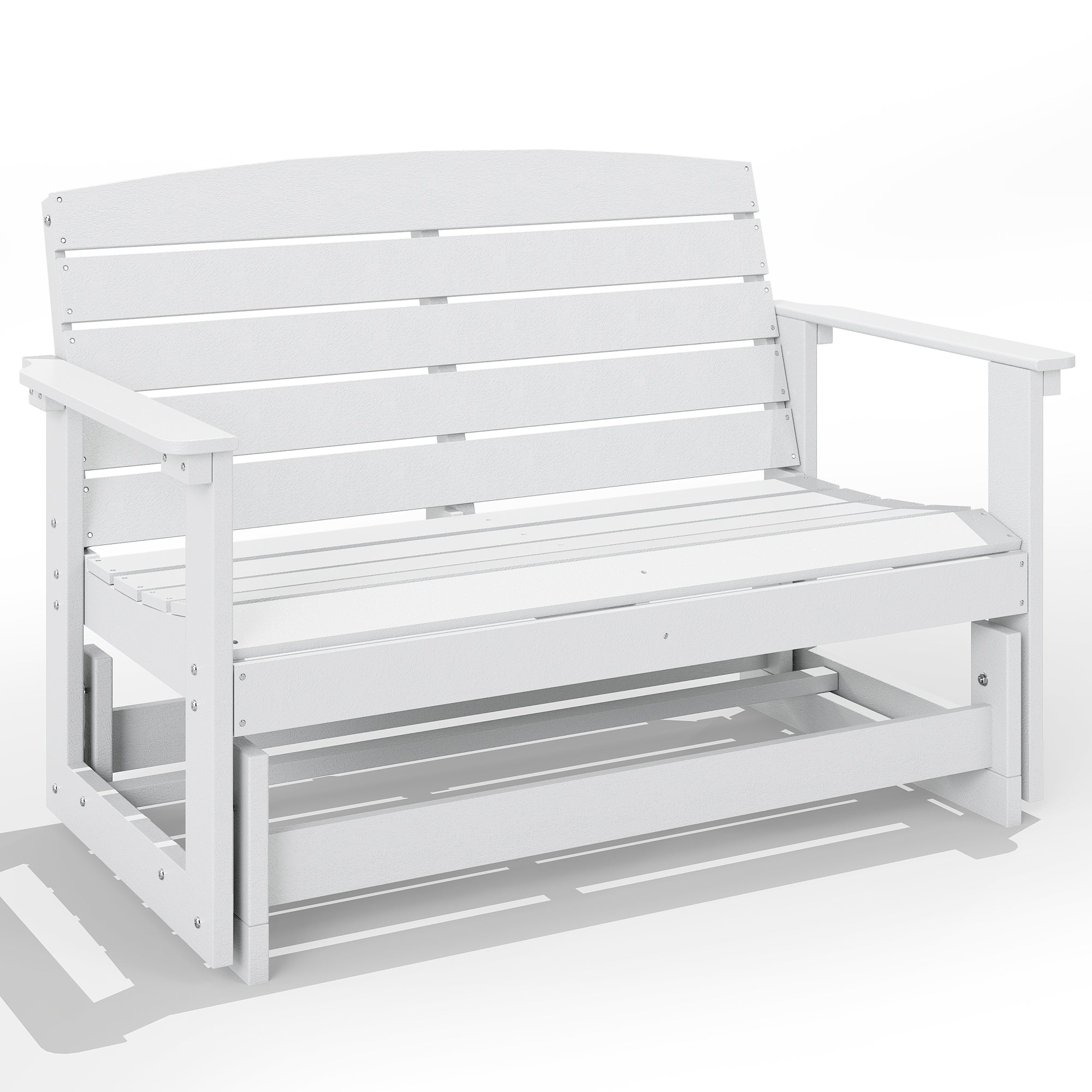 Outsunny Patio Glider Bench w/ HDPE Slatted Double Rocking Chair, White