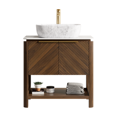30'' Bathroom Vanity with Top Sink, Modern Bathroom Storage Cabinet with 2 Drawers and a Tip-out Drawer, Single Sink Bathroom Vanity