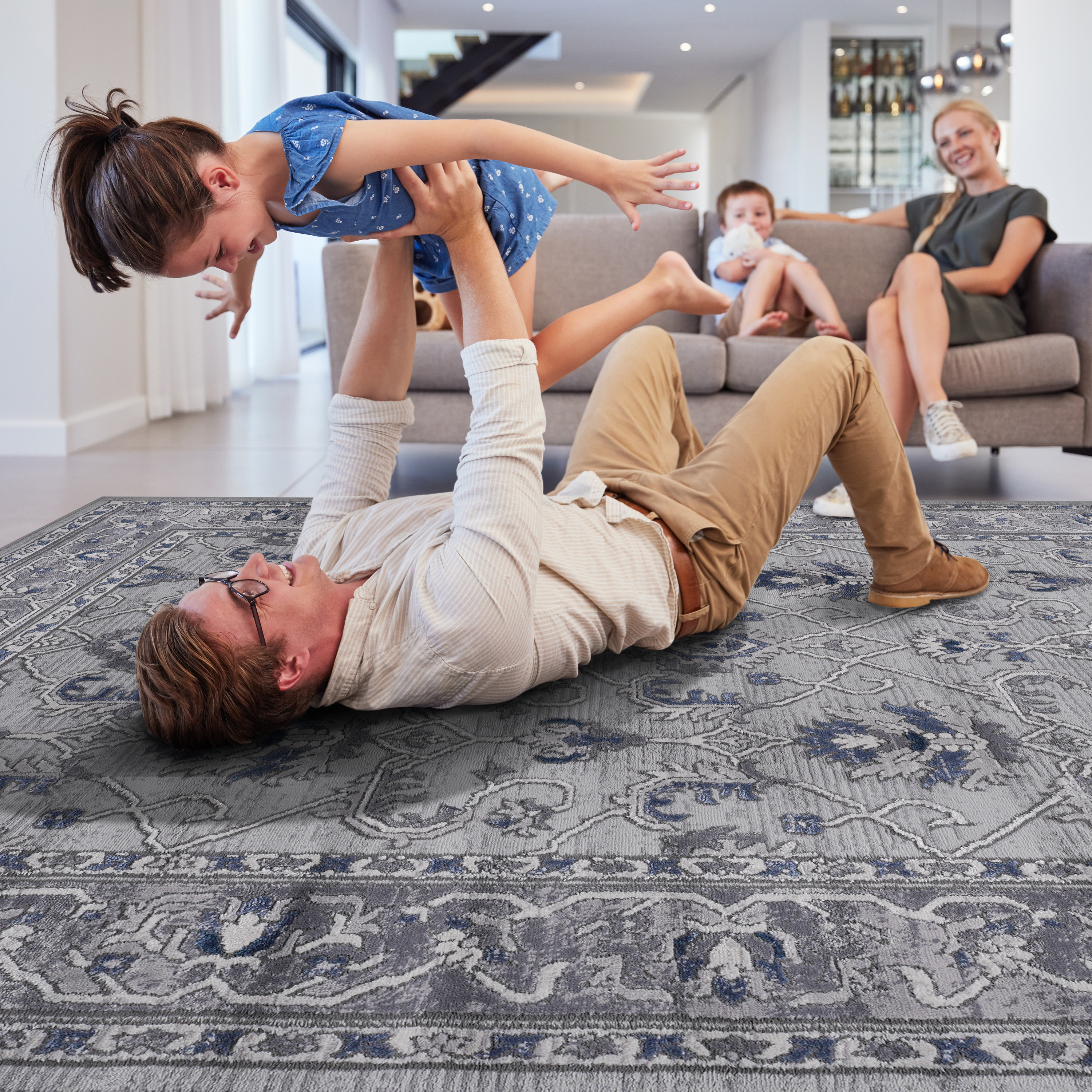 MARFI Collection 2X8 Grey / Blue / Oriental Runner Rug