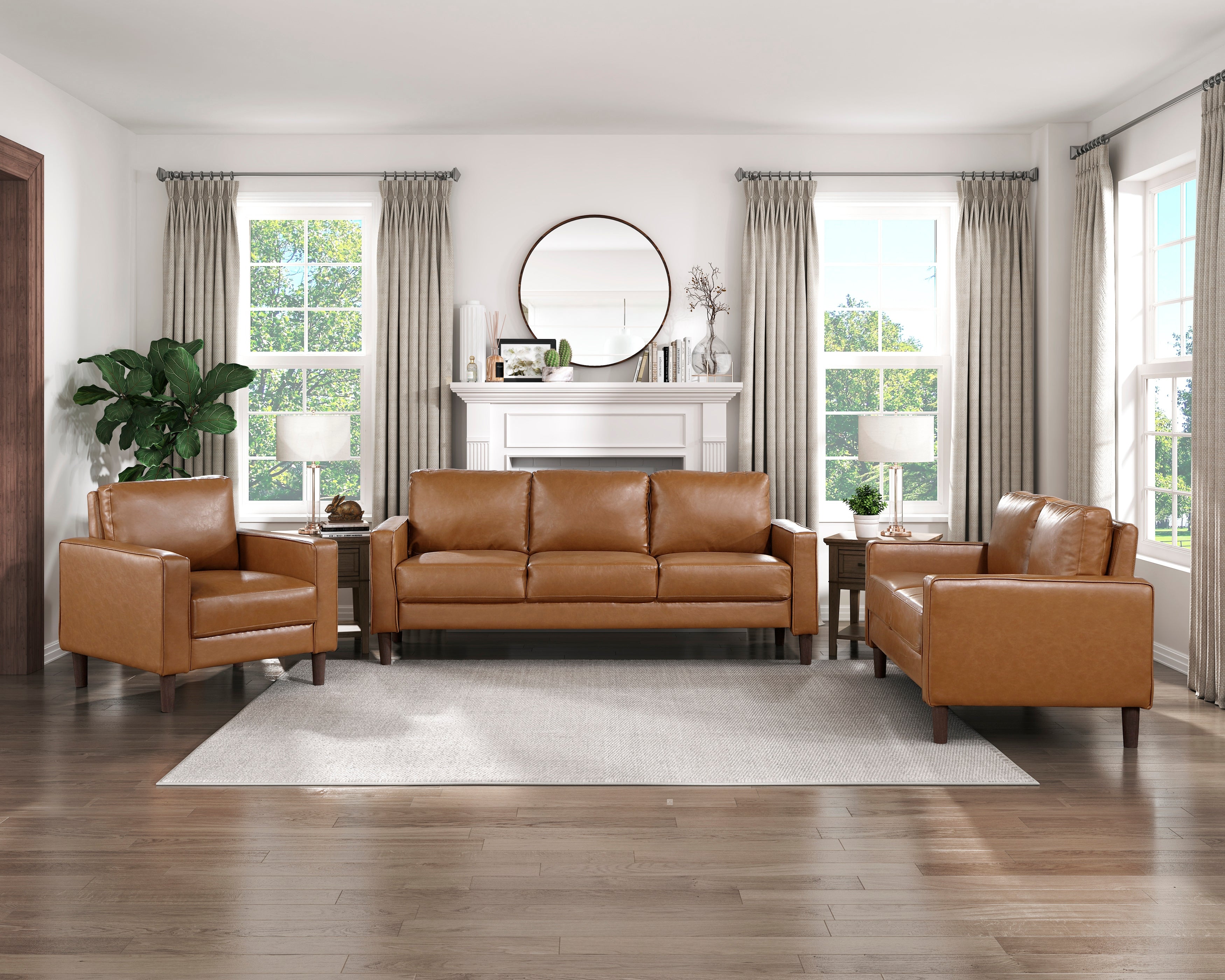 Modern Style Brown Faux Leather Upholstered Chair Comfortable Cushion Back Seat Solid Wood Living Room Furniture 1pc