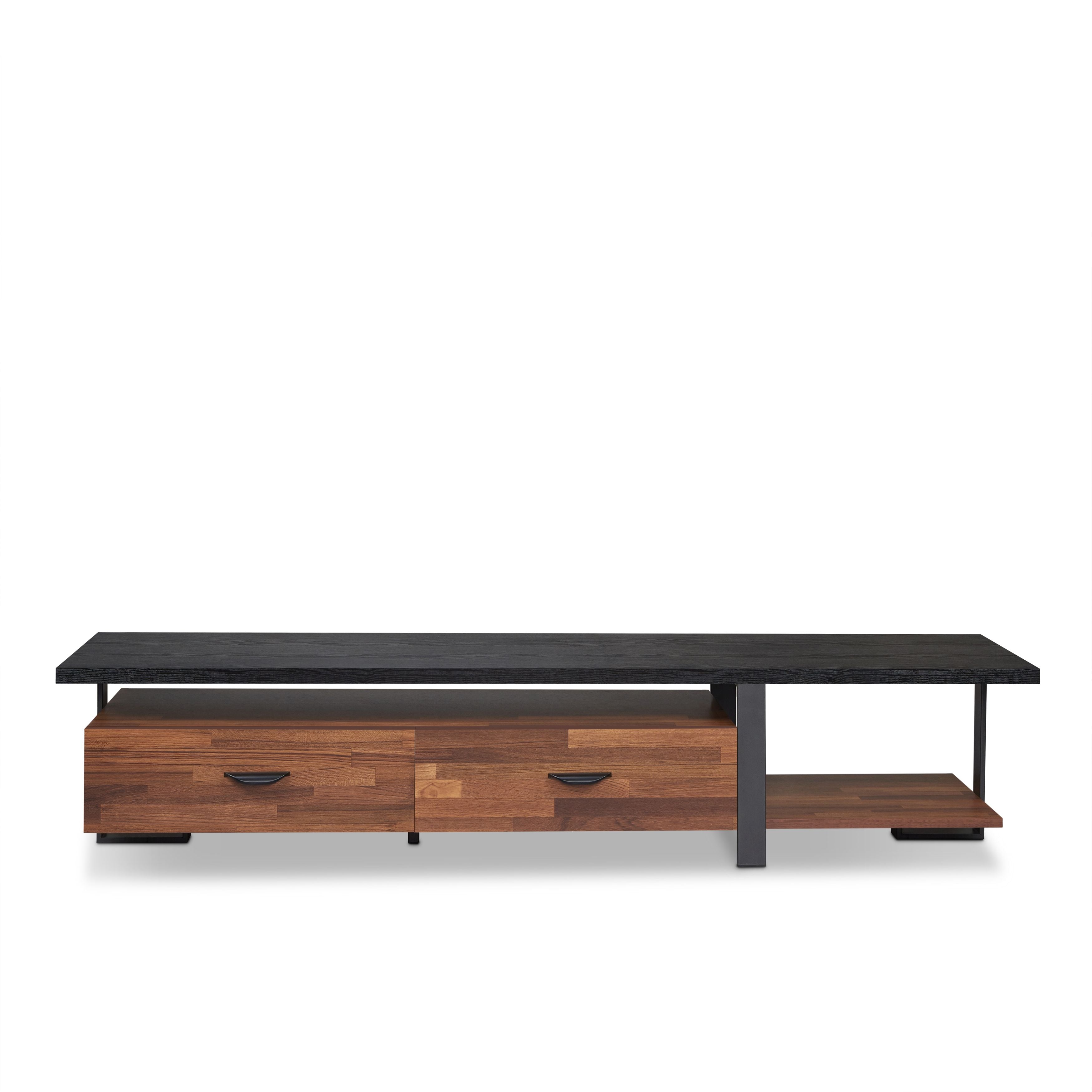 Walnut and Black 2-Drawer TV Stand with 1 Shelf