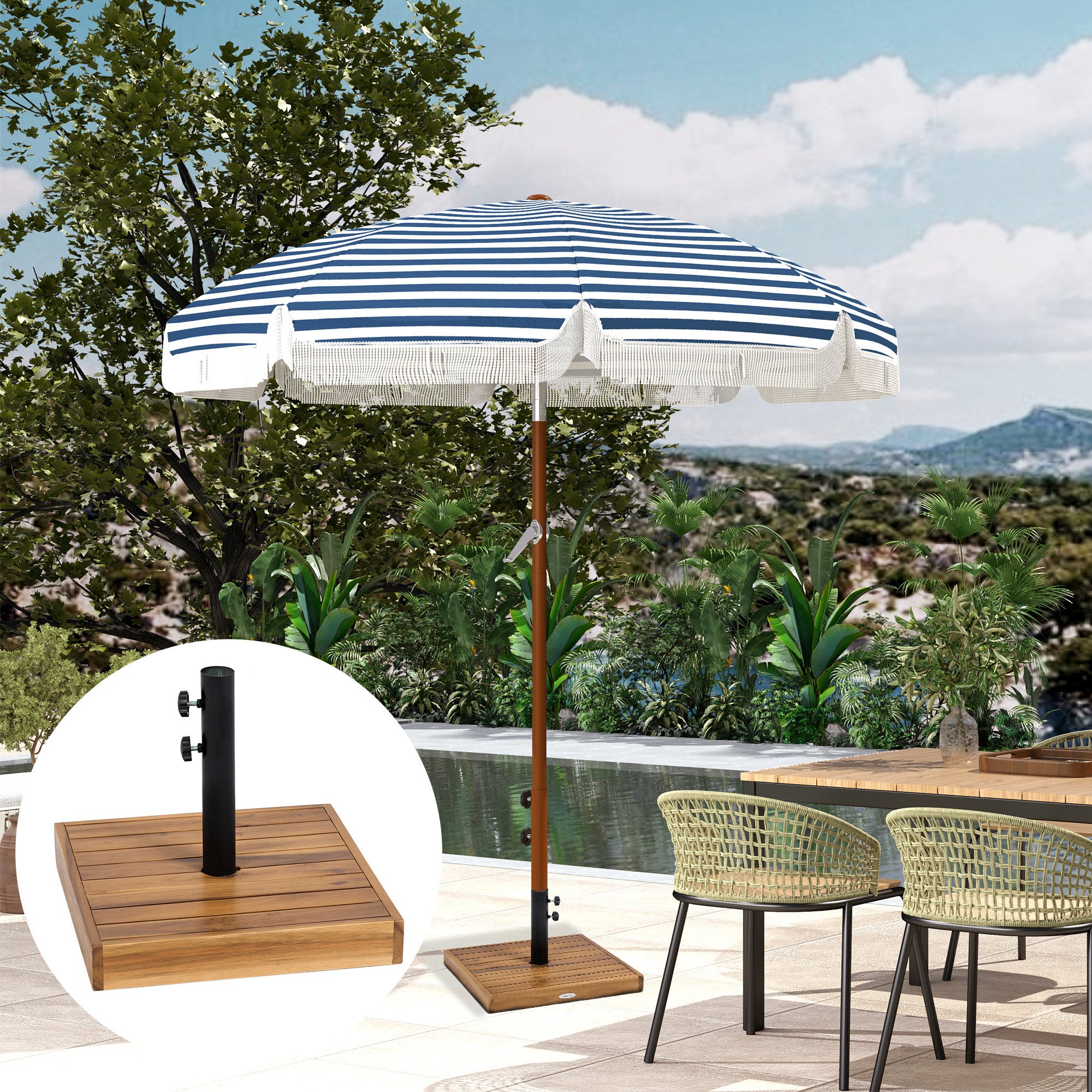 Outsunny Patio Umbrella Base, 42 lbs. Concrete Heavy Duty Umbrella Base for 1.25/1.5" Poles, Teak