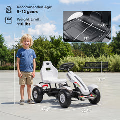 Aosom Kids Pedal Go Kart W/ Adjustable Seat, Rubber Wheels, White