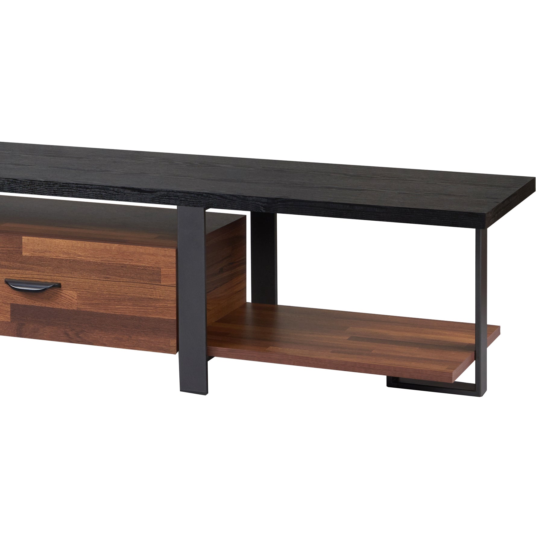 Walnut and Black 2-Drawer TV Stand with 1 Shelf