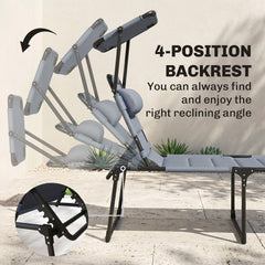 Outsunny Outdoor Lounge Chair, 4 Position Adjustable Backrest, Folding, Cushioned w/ Sun Shade Roof & Pillow, Gray