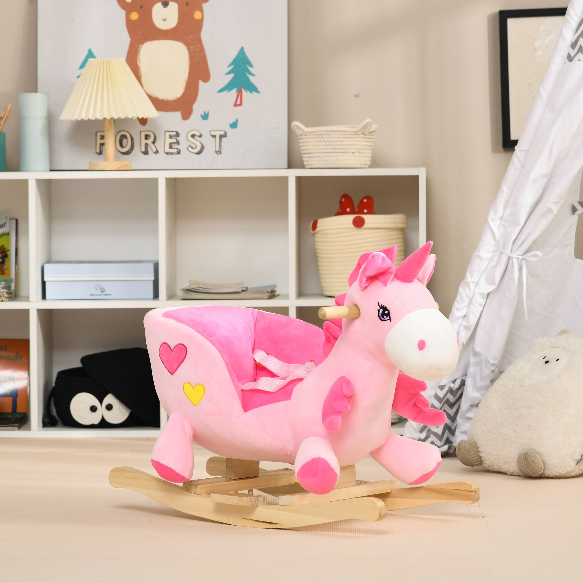 Qaba Baby Rocking Horse Ride On Unicorn with 32 Songs, Seatbelt, Pink