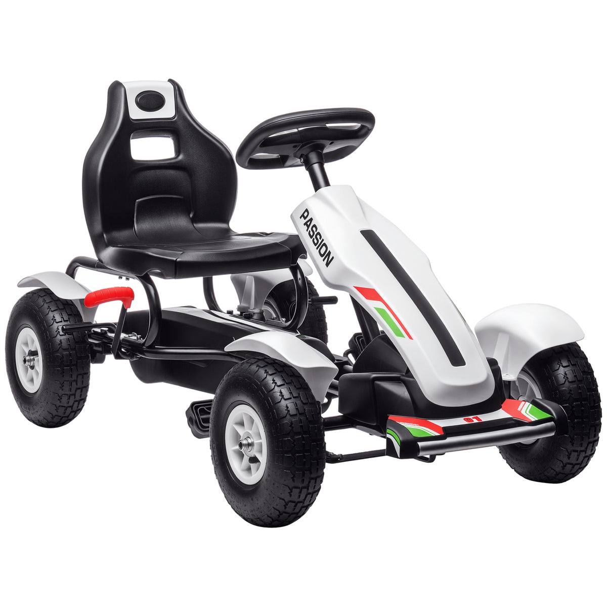 Aosom Kids Pedal Go Kart W/ Adjustable Seat, Rubber Wheels, White