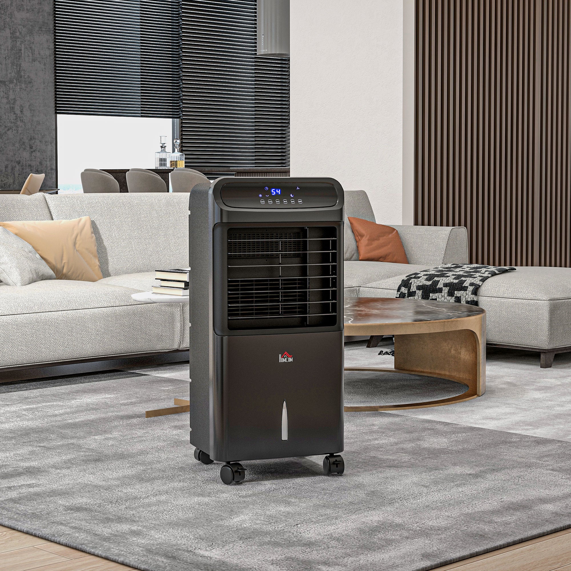 HOMCOM 3-In-1 Ice Cooling Fan, Mobile Evaporative Air Cooler with Remote, Timer, Oscillating for Home Office, Bedroom, Black