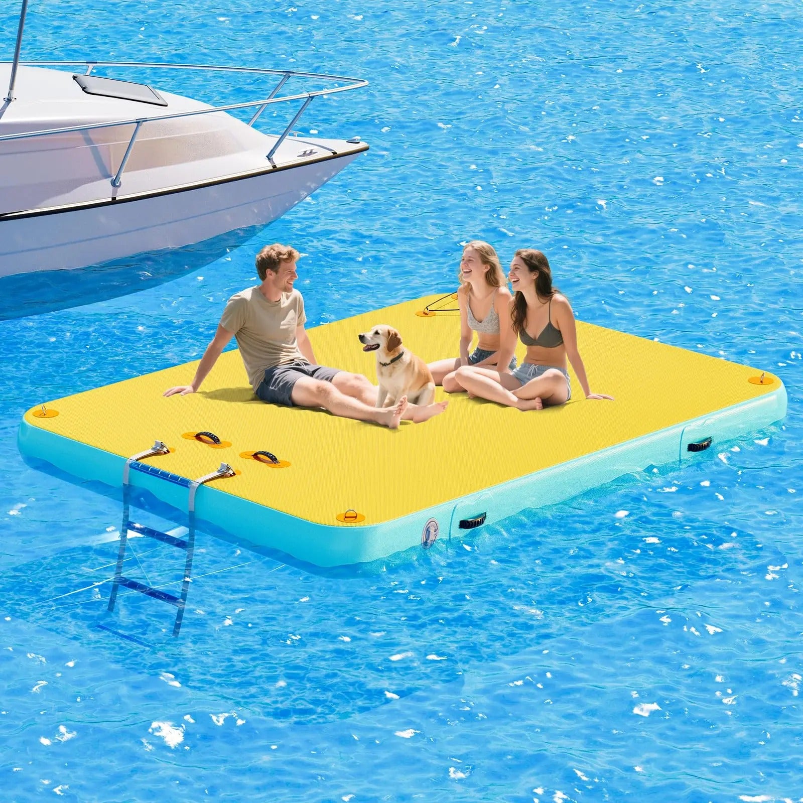 AMERLIFE 8FT/10FT/12FT Hexagon/Circle/Triangle Inflatable Water Hammock for Adults, Fun for Kids Ages 3+, Floating Raft Dock Platform with Mesh, Heavy Duty Water Float Dock for Lake, Beach, Summer Party