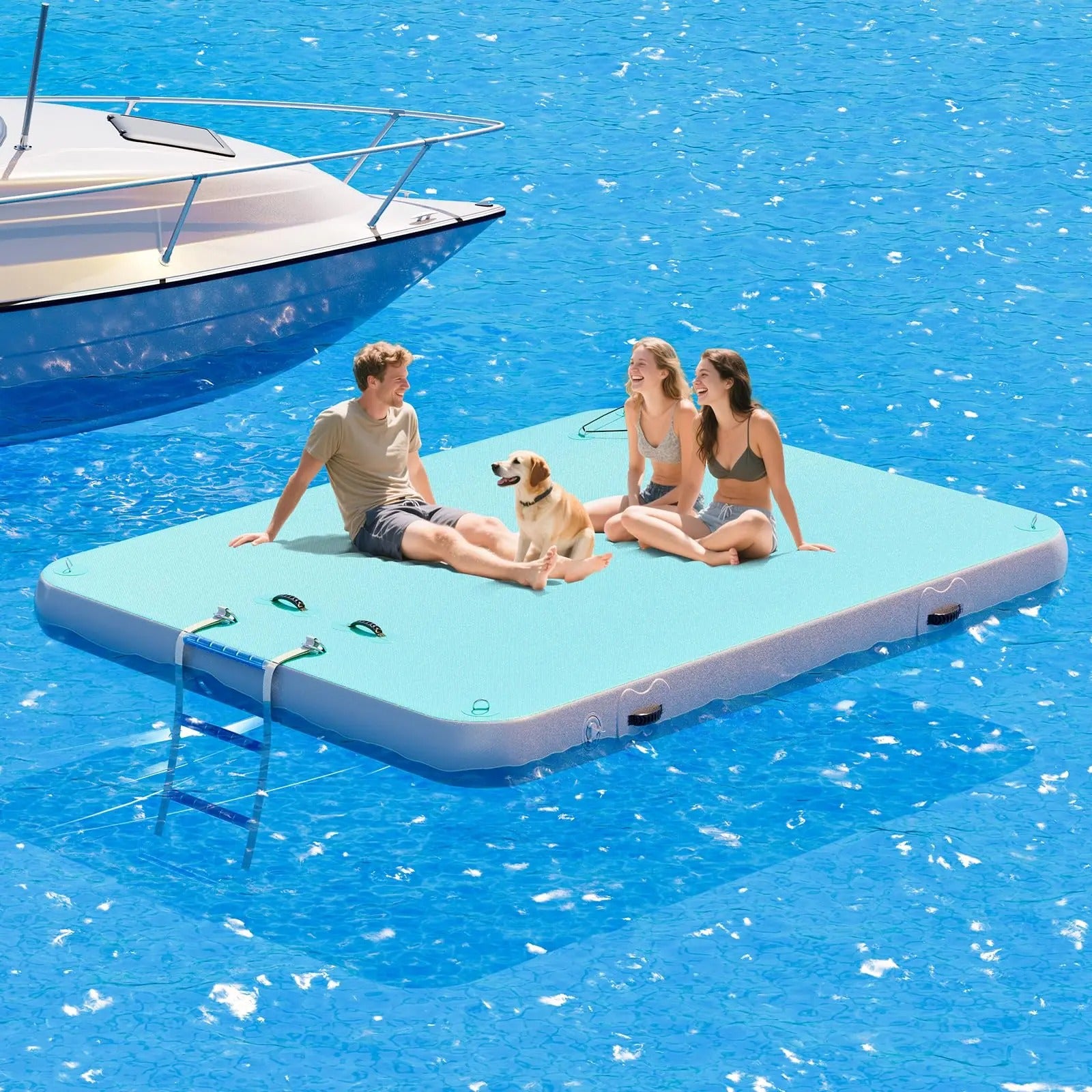 AMERLIFE 8FT/10FT/12FT Hexagon/Circle/Triangle Inflatable Water Hammock for Adults, Fun for Kids Ages 3+, Floating Raft Dock Platform with Mesh, Heavy Duty Water Float Dock for Lake, Beach, Summer Party