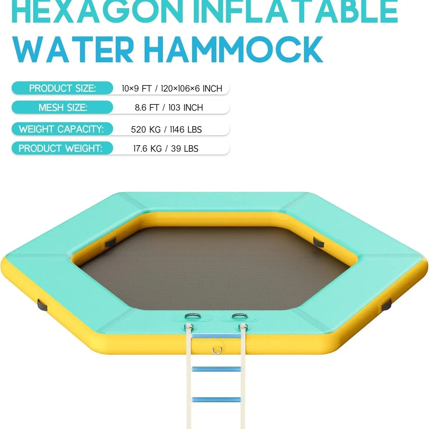 AMERLIFE 8FT/10FT/12FT Hexagon/Circle/Triangle Inflatable Water Hammock for Adults, Fun for Kids Ages 3+, Floating Raft Dock Platform with Mesh, Heavy Duty Water Float Dock for Lake, Beach, Summer Party