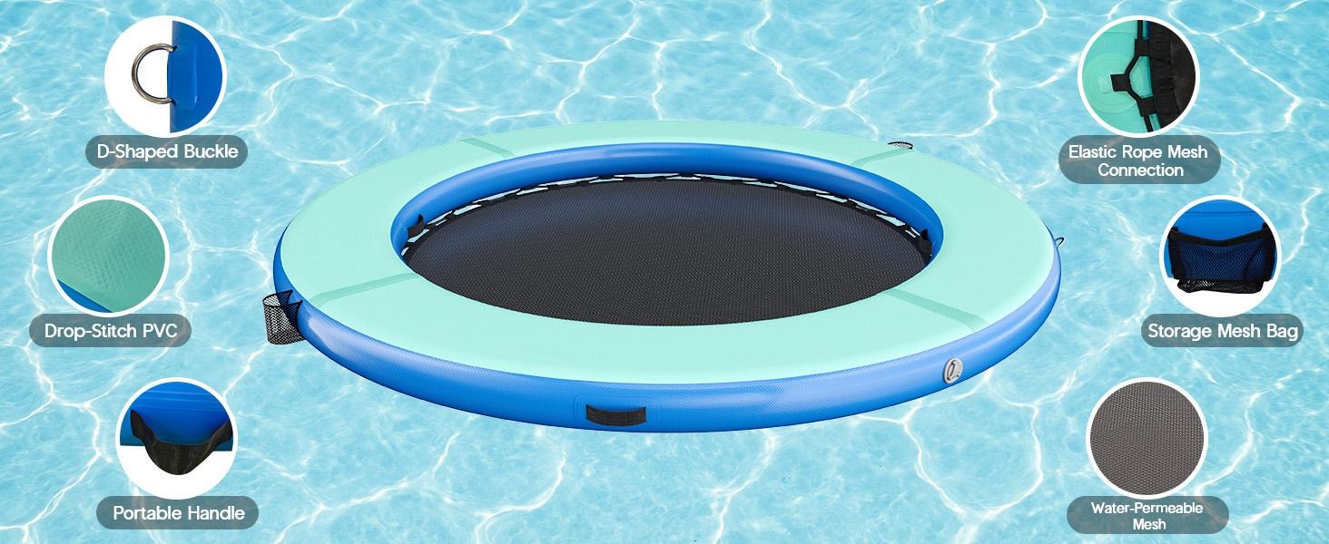 AMERLIFE 8FT/10FT/12FT Hexagon/Circle/Triangle Inflatable Water Hammock for Adults, Fun for Kids Ages 3+, Floating Raft Dock Platform with Mesh, Heavy Duty Water Float Dock for Lake, Beach, Summer Party