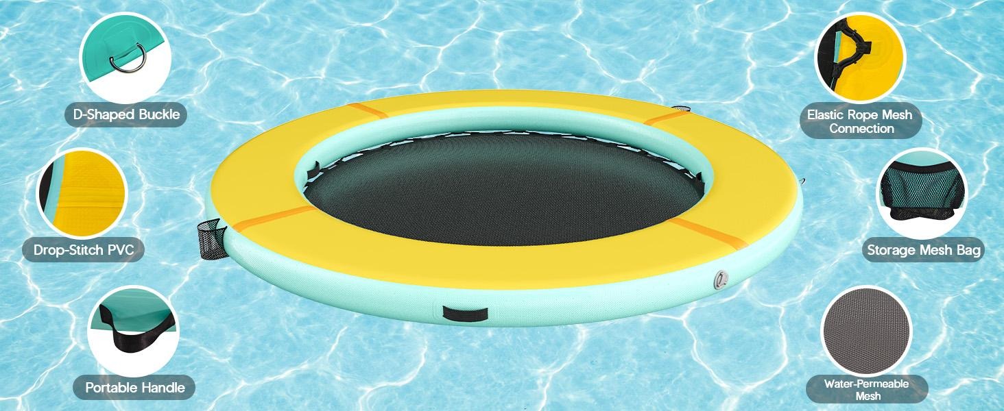 AMERLIFE 8FT/10FT/12FT Hexagon/Circle/Triangle Inflatable Water Hammock for Adults, Fun for Kids Ages 3+, Floating Raft Dock Platform with Mesh, Heavy Duty Water Float Dock for Lake, Beach, Summer Party