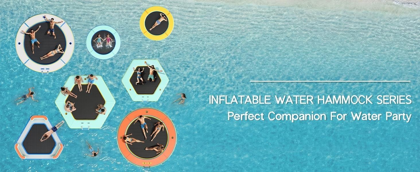 AMERLIFE 8FT/10FT/12FT Hexagon/Circle/Triangle Inflatable Water Hammock for Adults, Fun for Kids Ages 3+, Floating Raft Dock Platform with Mesh, Heavy Duty Water Float Dock for Lake, Beach, Summer Party