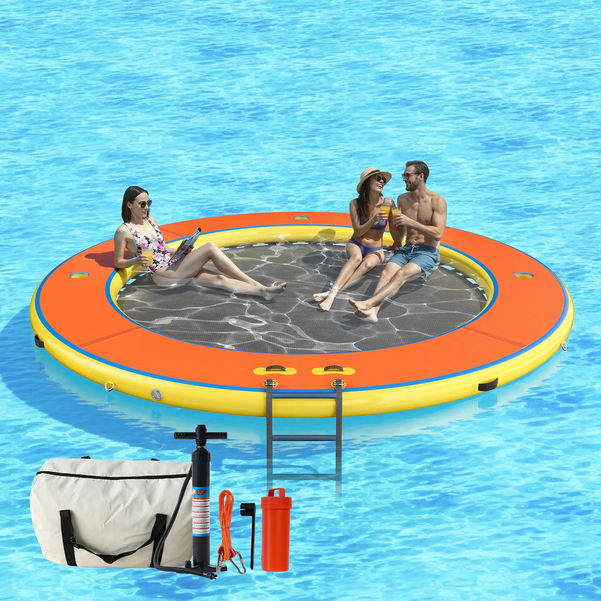 AMERLIFE 8FT/10FT/12FT Hexagon/Circle/Triangle Inflatable Water Hammock for Adults, Fun for Kids Ages 3+, Floating Raft Dock Platform with Mesh, Heavy Duty Water Float Dock for Lake, Beach, Summer Party