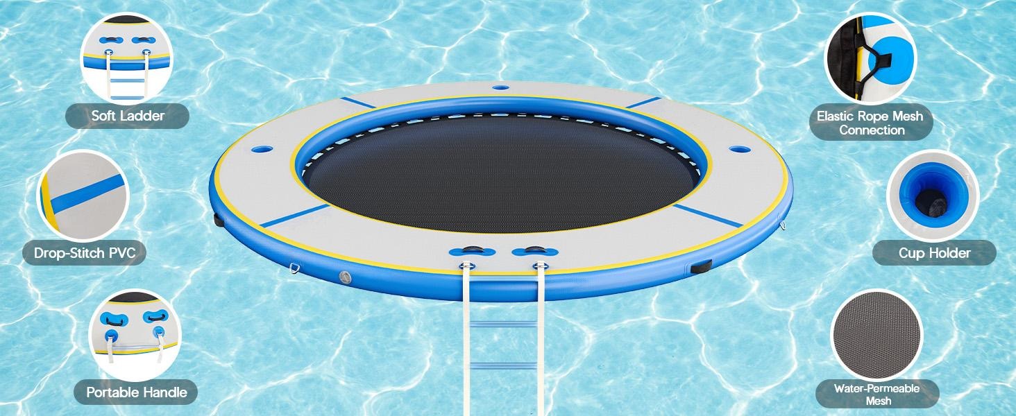 AMERLIFE 8FT/10FT/12FT Hexagon/Circle/Triangle Inflatable Water Hammock for Adults, Fun for Kids Ages 3+, Floating Raft Dock Platform with Mesh, Heavy Duty Water Float Dock for Lake, Beach, Summer Party