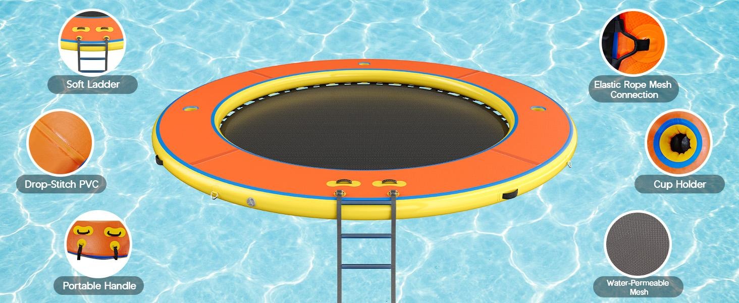 AMERLIFE 8FT/10FT/12FT Hexagon/Circle/Triangle Inflatable Water Hammock for Adults, Fun for Kids Ages 3+, Floating Raft Dock Platform with Mesh, Heavy Duty Water Float Dock for Lake, Beach, Summer Party
