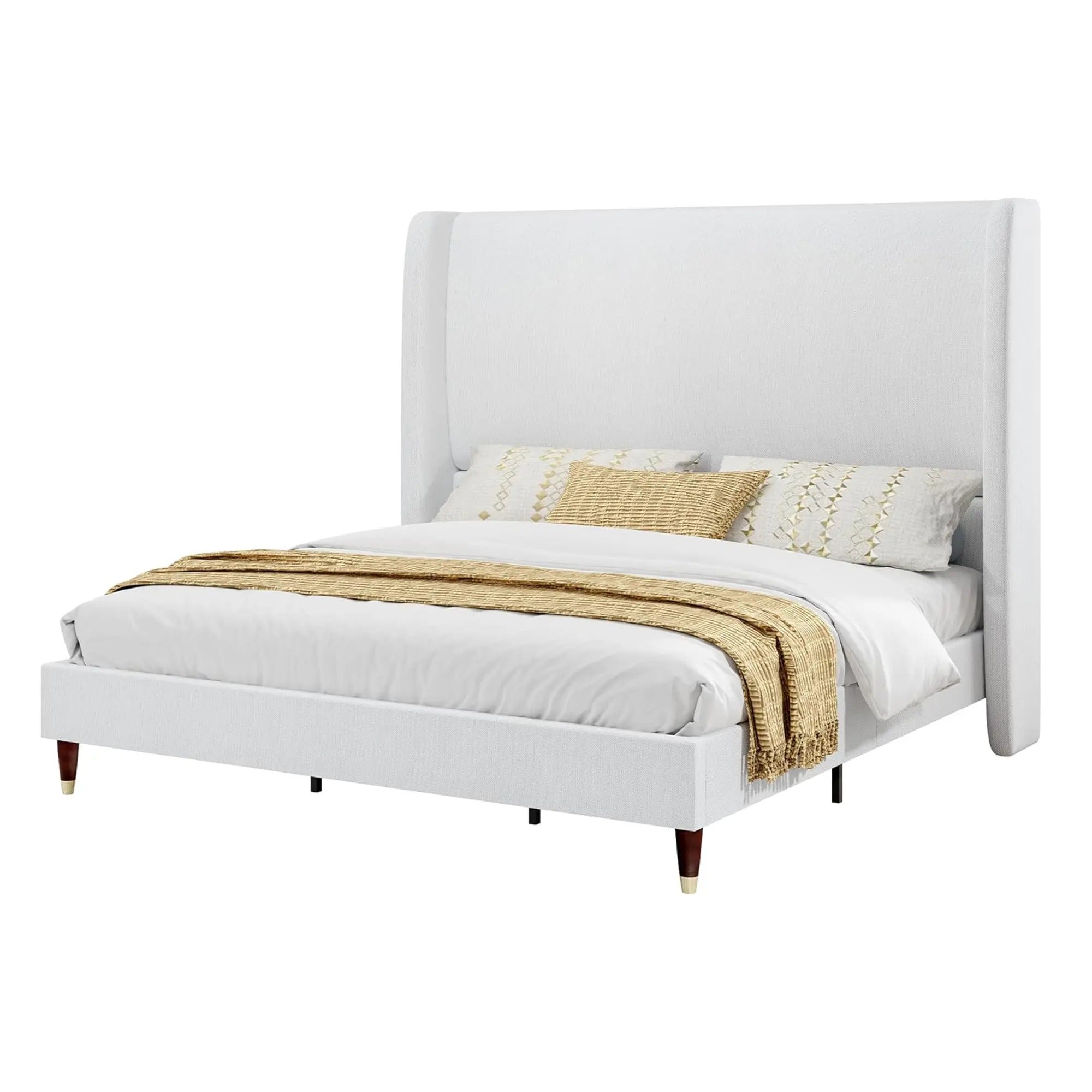 AMERLIFE Platform Bed Frame with 51.2" Tall Headboard, Upholstered Bed with Wingback/Solid Wood Legs/Durability&Silent /No Box Spring Required, Furniture/Full/Queen/King/Bed with Reinforced Structure&Complete Hardware Kit