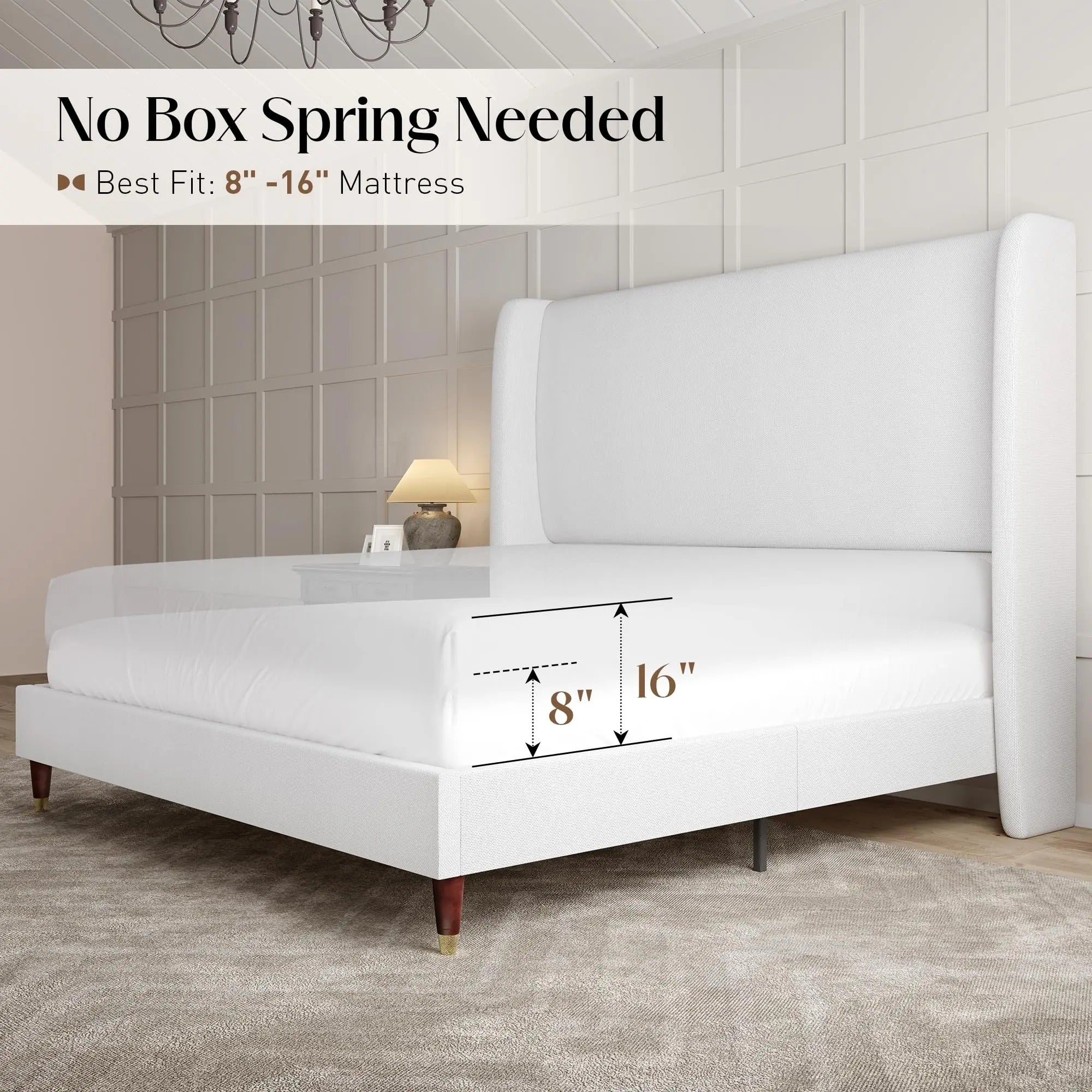AMERLIFE Platform Bed Frame with 51.2" Tall Headboard, Upholstered Bed with Wingback/Solid Wood Legs/Durability&Silent /No Box Spring Required, Furniture/Full/Queen/King/Bed with Reinforced Structure&Complete Hardware Kit