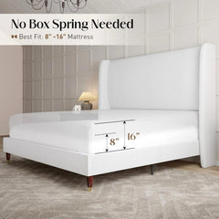AMERLIFE Platform Bed Frame with 51.2" Tall Headboard, Upholstered Bed with Wingback/Solid Wood Legs/Durability&Silent /No Box Spring Required, Furniture/Full/Queen/King/Bed with Reinforced Structure&Complete Hardware Kit