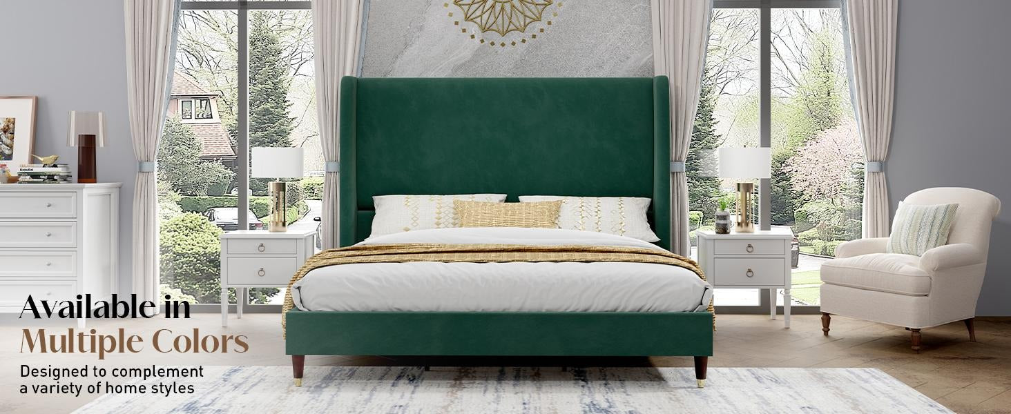 AMERLIFE Platform Bed Frame with 51.2" Tall Headboard, Upholstered Bed with Wingback/Solid Wood Legs/Durability&Silent /No Box Spring Required, Furniture/Full/Queen/King/Bed with Reinforced Structure&Complete Hardware Kit