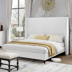 AMERLIFE Platform Bed Frame with 51.2" Tall Headboard, Upholstered Bed with Wingback/Solid Wood Legs/Durability&Silent /No Box Spring Required, Furniture/Full/Queen/King/Bed with Reinforced Structure&Complete Hardware Kit