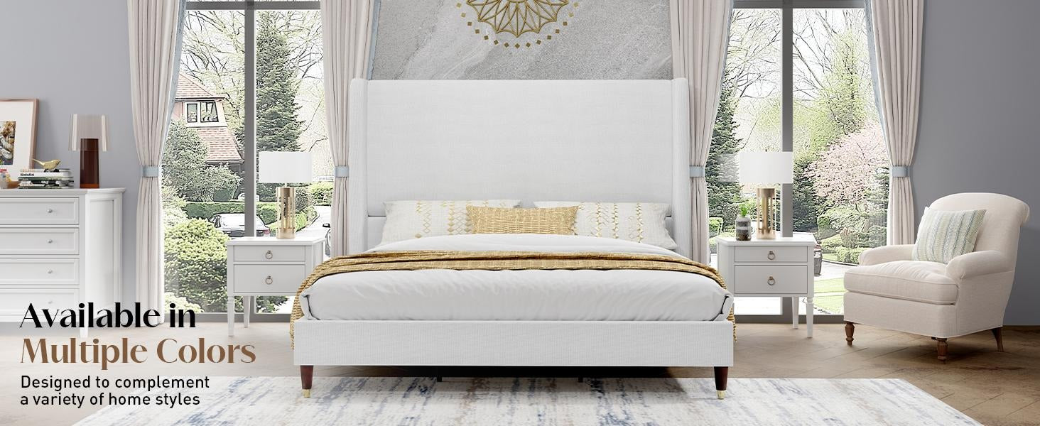 AMERLIFE Platform Bed Frame with 51.2" Tall Headboard, Upholstered Bed with Wingback/Solid Wood Legs/Durability&Silent /No Box Spring Required, Furniture/Full/Queen/King/Bed with Reinforced Structure&Complete Hardware Kit