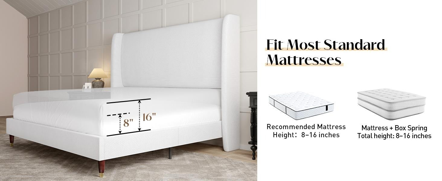 AMERLIFE Platform Bed Frame with 51.2" Tall Headboard, Upholstered Bed with Wingback/Solid Wood Legs/Durability&Silent /No Box Spring Required, Furniture/Full/Queen/King/Bed with Reinforced Structure&Complete Hardware Kit