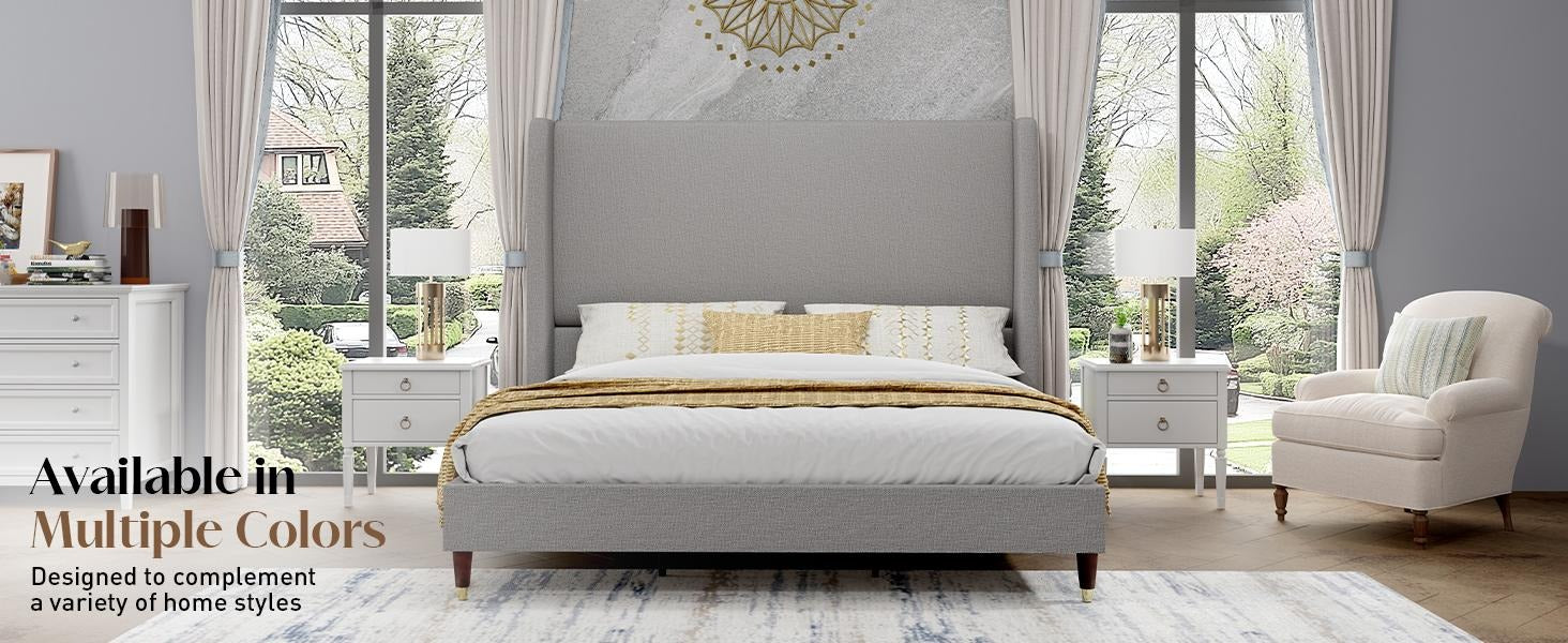 AMERLIFE Platform Bed Frame with 51.2" Tall Headboard, Upholstered Bed with Wingback/Solid Wood Legs/Durability&Silent /No Box Spring Required, Furniture/Full/Queen/King/Bed with Reinforced Structure&Complete Hardware Kit