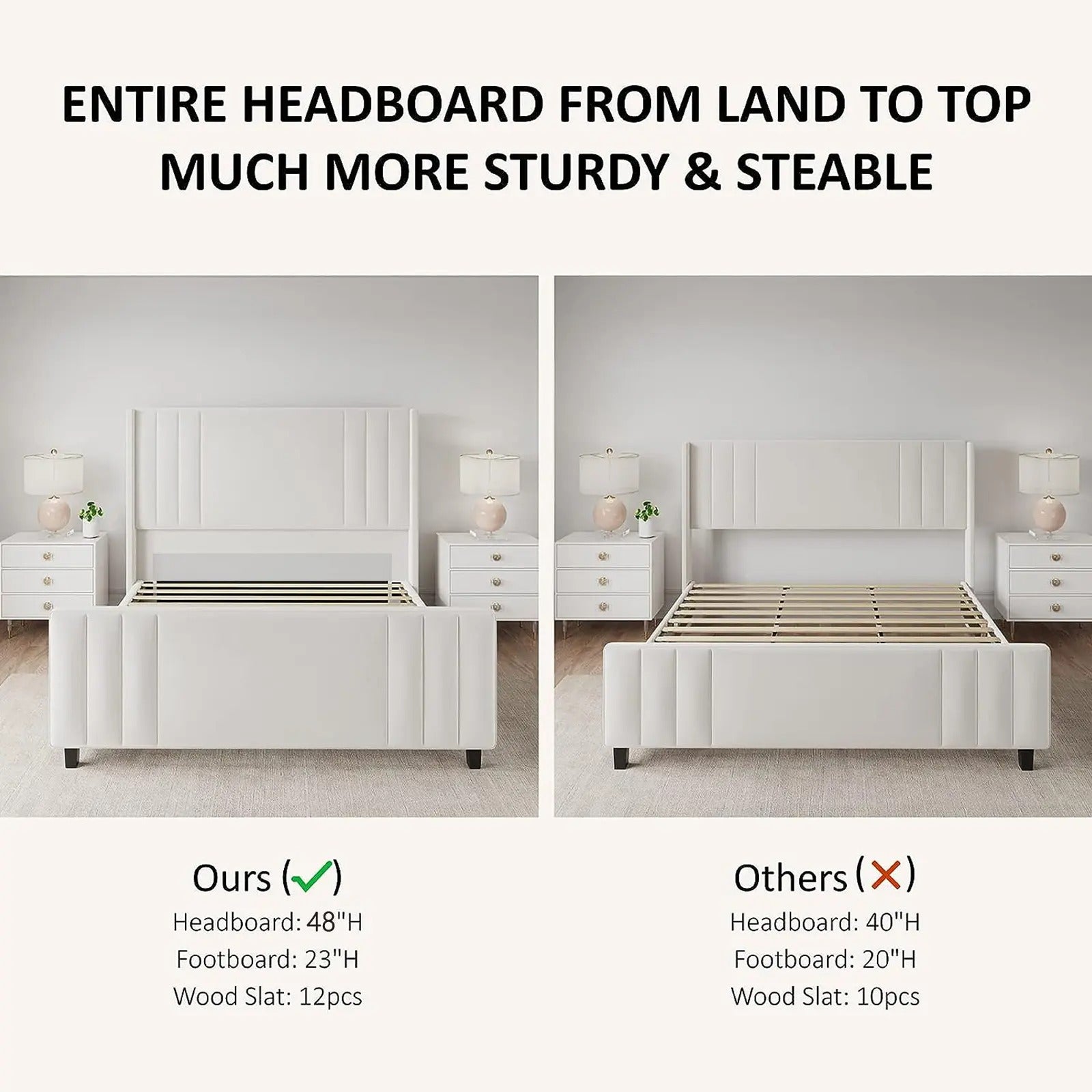 AMERLIFE Upholstered Bed with Vertical Channel Tufted Wingback Headboard & Footboard, Premium Velvet,No Box Spring Needed/Cool Furniture Bedroom/Queen/King Size/Best Gift Ideas/Christmas Gifts