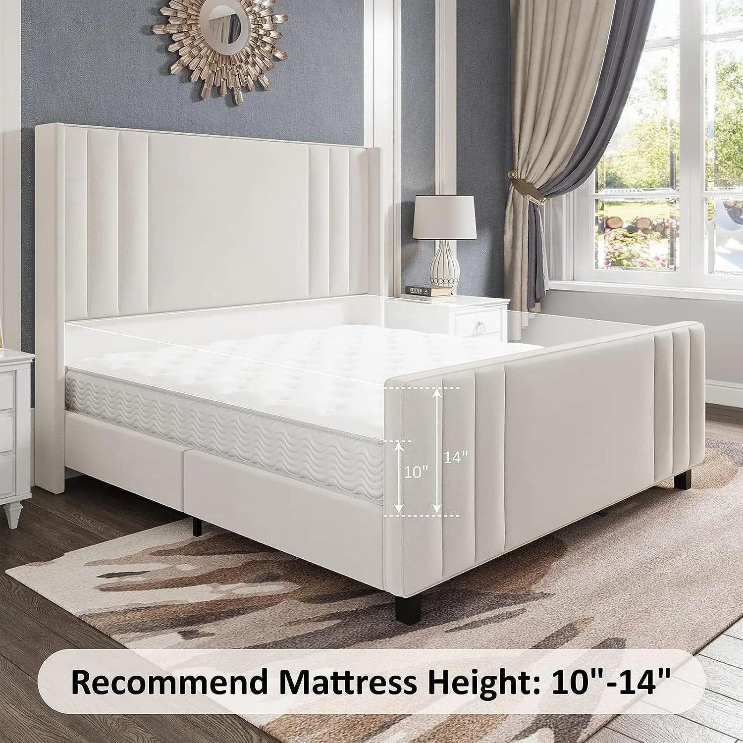 AMERLIFE Upholstered Bed with Vertical Channel Tufted Wingback Headboard & Footboard, Premium Velvet,No Box Spring Needed/Cool Furniture Bedroom/Queen/King Size/Best Gift Ideas/Christmas Gifts