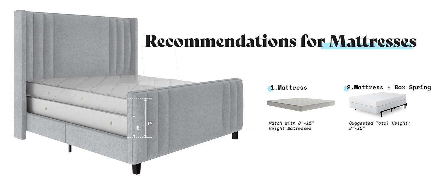 AMERLIFE Upholstered Bed with Vertical Channel Tufted Wingback Headboard & Footboard, Premium Velvet,No Box Spring Needed/Cool Furniture Bedroom/Queen/King Size/Best Gift Ideas/Christmas Gifts