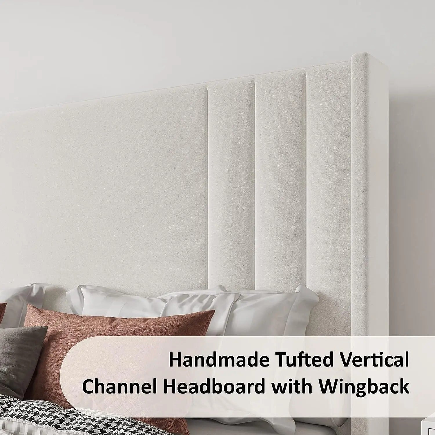 AMERLIFE Upholstered Bed with Vertical Channel Tufted Wingback Headboard & Footboard, Premium Velvet,No Box Spring Needed/Cool Furniture Bedroom/Queen/King Size/Best Gift Ideas/Christmas Gifts