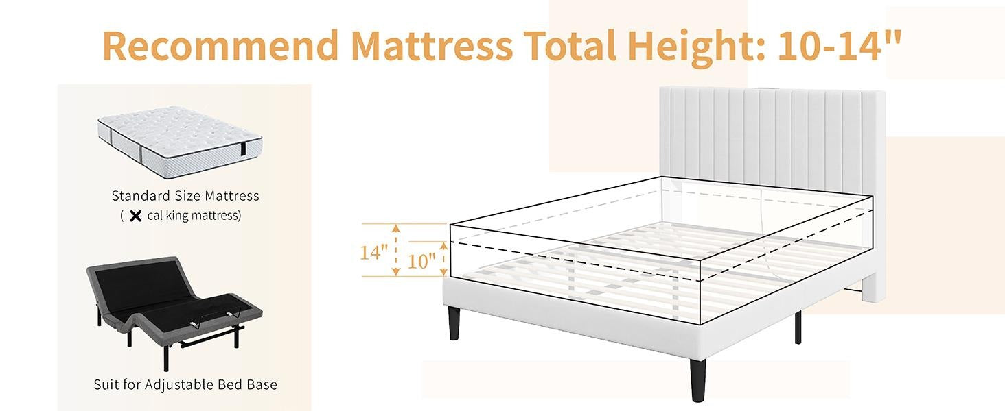 AMERLIFE Bed Frame with Velvet Upholstered Tufted Headboard and Charging Station, Modern Bed Kids, Interior Wooden Slats Support, Mattress Foundation/Stable & Durable/ Furniture Home Design/Full/Queen/King Size