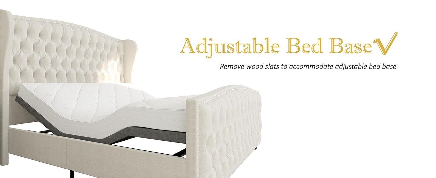 AMERLIFE Platform Bed Frame, Upholstered Bed with Deep Button Tufted & Nailhead Trim Wingback Headboard/Hardwood Slats/Durability&Sturdy/No Box Spring Needed/Queen/King/California King Size/Best Gift Ideas/Christmas Gifts