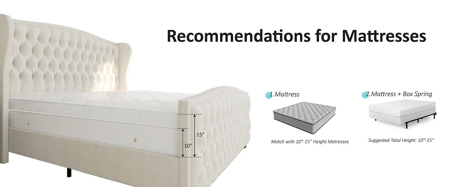 AMERLIFE Platform Bed Frame, Upholstered Bed with Deep Button Tufted & Nailhead Trim Wingback Headboard/Hardwood Slats/Durability&Sturdy/No Box Spring Needed/Queen/King/California King Size/Best Gift Ideas/Christmas Gifts