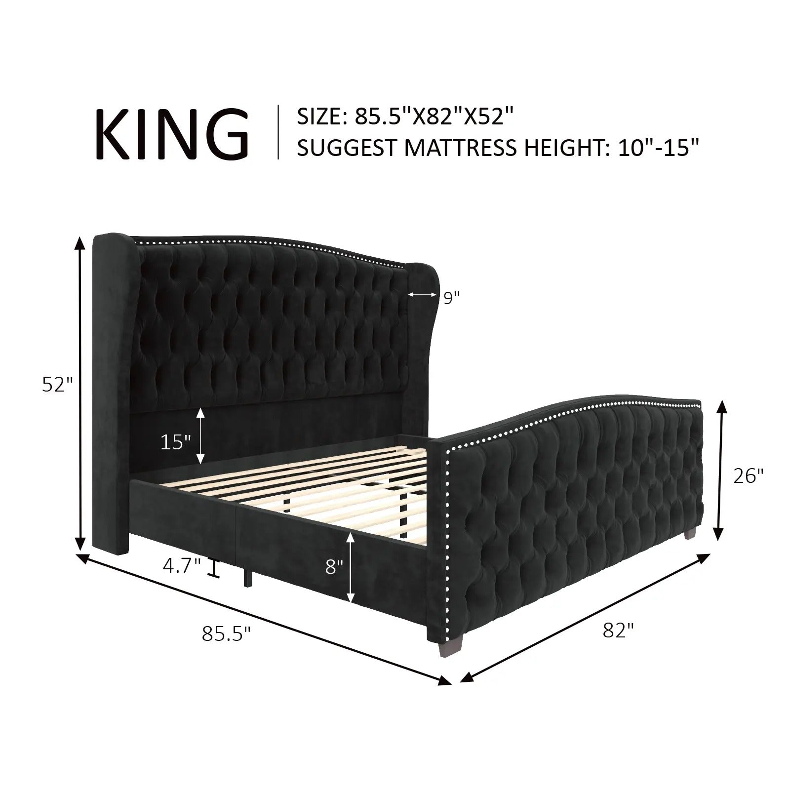 AMERLIFE Platform Bed Frame, Upholstered Bed with Deep Button Tufted & Nailhead Trim Wingback Headboard/Hardwood Slats/Durability&Sturdy/No Box Spring Needed/Queen/King/California King Size/Best Gift Ideas/Christmas Gifts