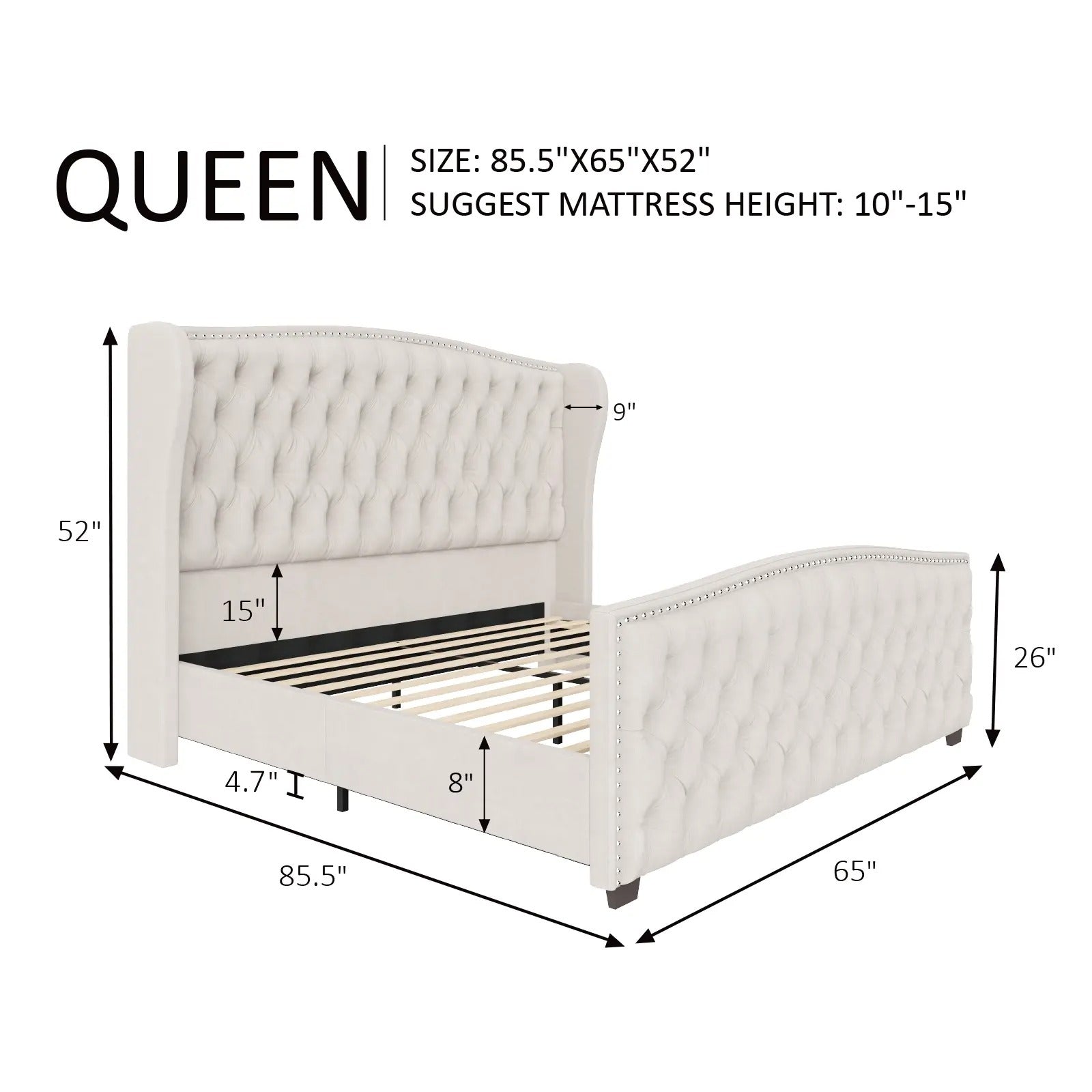 AMERLIFE Platform Bed Frame, Upholstered Bed with Deep Button Tufted & Nailhead Trim Wingback Headboard/Hardwood Slats/Durability&Sturdy/No Box Spring Needed/Queen/King/California King Size/Best Gift Ideas/Christmas Gifts