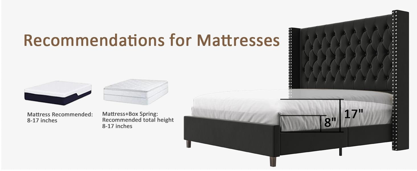 AMERLIFE 61.4" Tall Bed Frame, Modern Upholstered Bed, Wingback Headboard, Velvet Tufted Handcrafted Pleat Deep Button/Comfort Luxury Design/Interior Wood Slats/No Box Spring Needed, Queen/King Size/Christmas Gifts