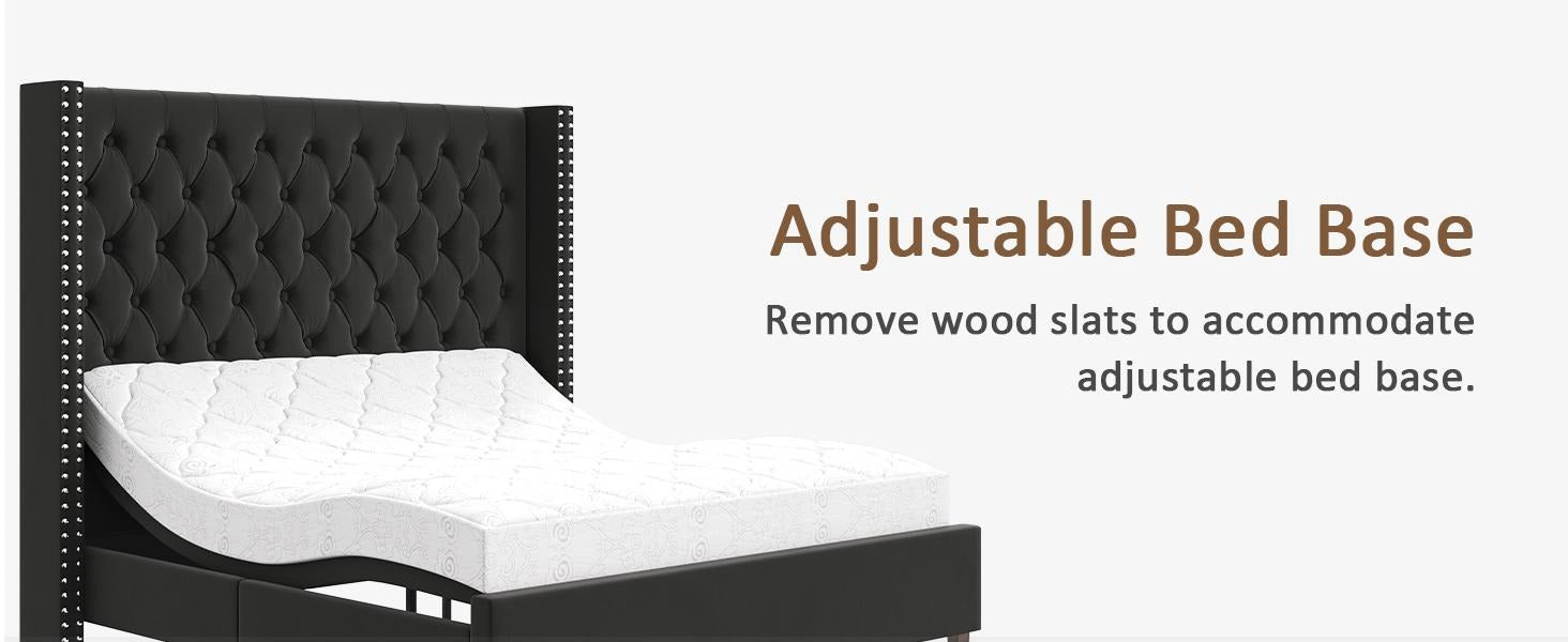 AMERLIFE 61.4" Tall Bed Frame, Modern Upholstered Bed, Wingback Headboard, Velvet Tufted Handcrafted Pleat Deep Button/Comfort Luxury Design/Interior Wood Slats/No Box Spring Needed, Queen/King Size/Christmas Gifts