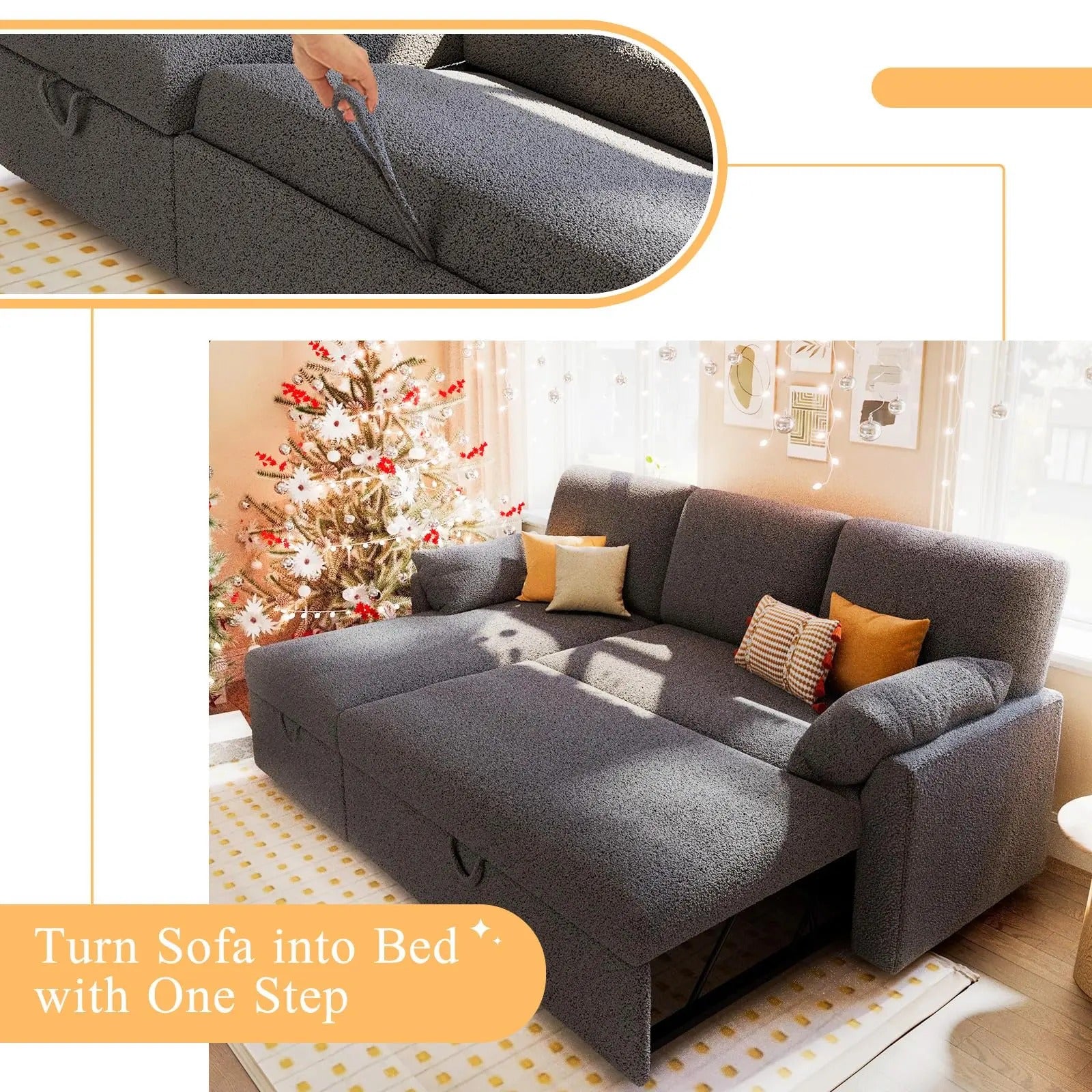 AMERLIFE L-Shaped Sectional Storage Sofa with Chaise, Reversible Sleeper Sofa Bed, 2-in-1 Pull Out Couch Living Room Furniture/Best Gift Ideas/Christmas Gifts