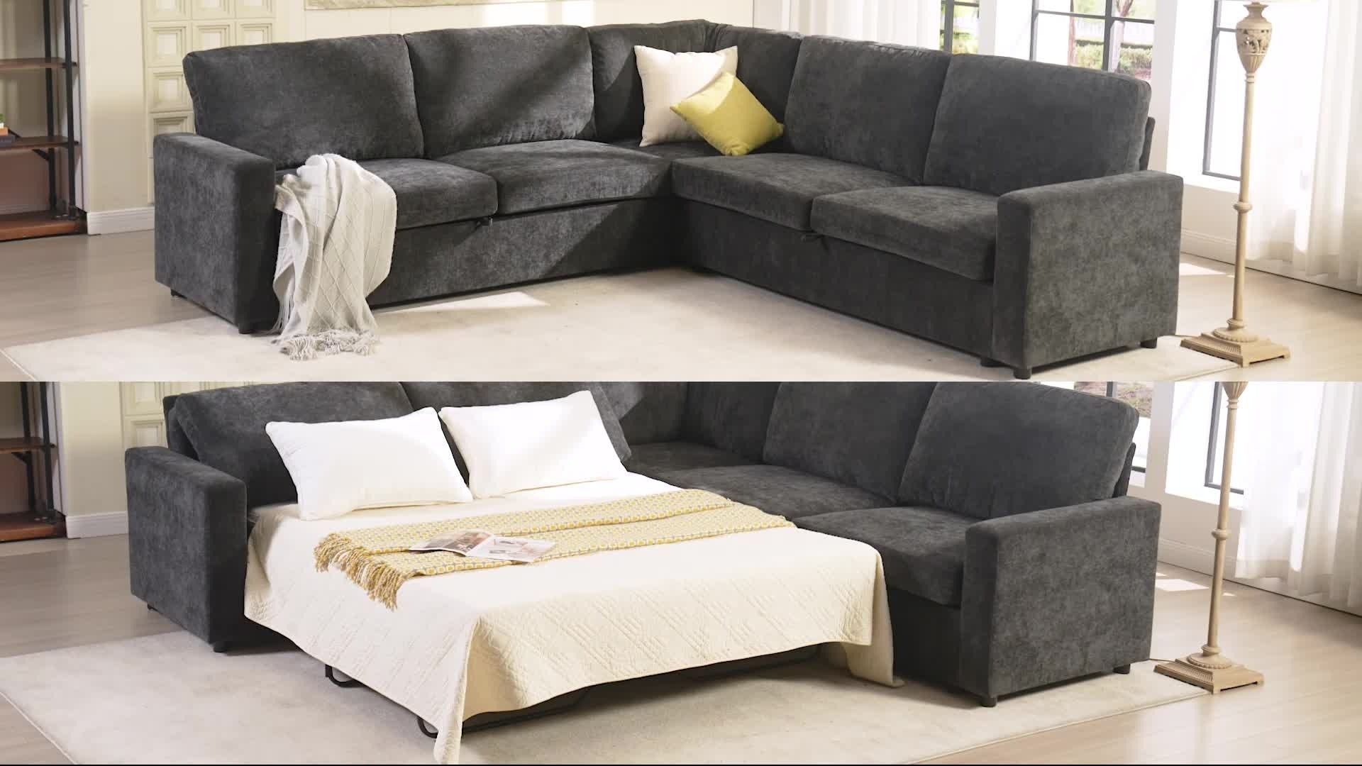 AMERLIFE L-Shaped Sectional Storage Sofa with Chaise, Reversible Sleeper Sofa Bed, 2-in-1 Pull Out Couch Living Room Furniture/Best Gift Ideas/Christmas Gifts