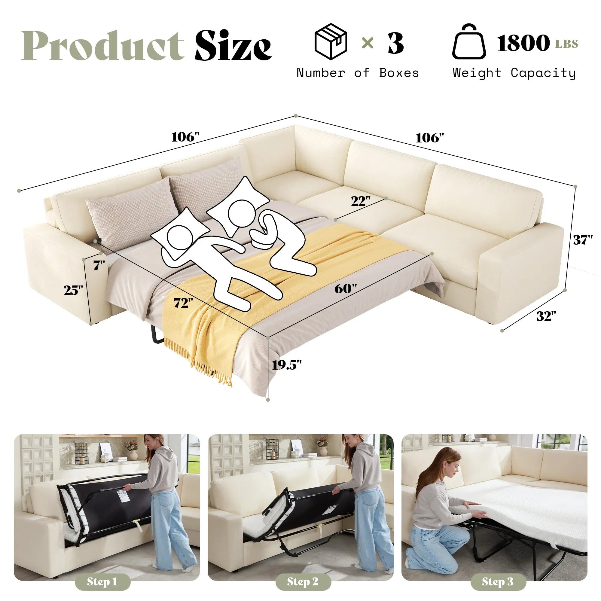 AMERLIFE L-Shaped Sectional Storage Sofa with Chaise, Reversible Sleeper Sofa Bed, 2-in-1 Pull Out Couch Living Room Furniture/Best Gift Ideas/Christmas Gifts