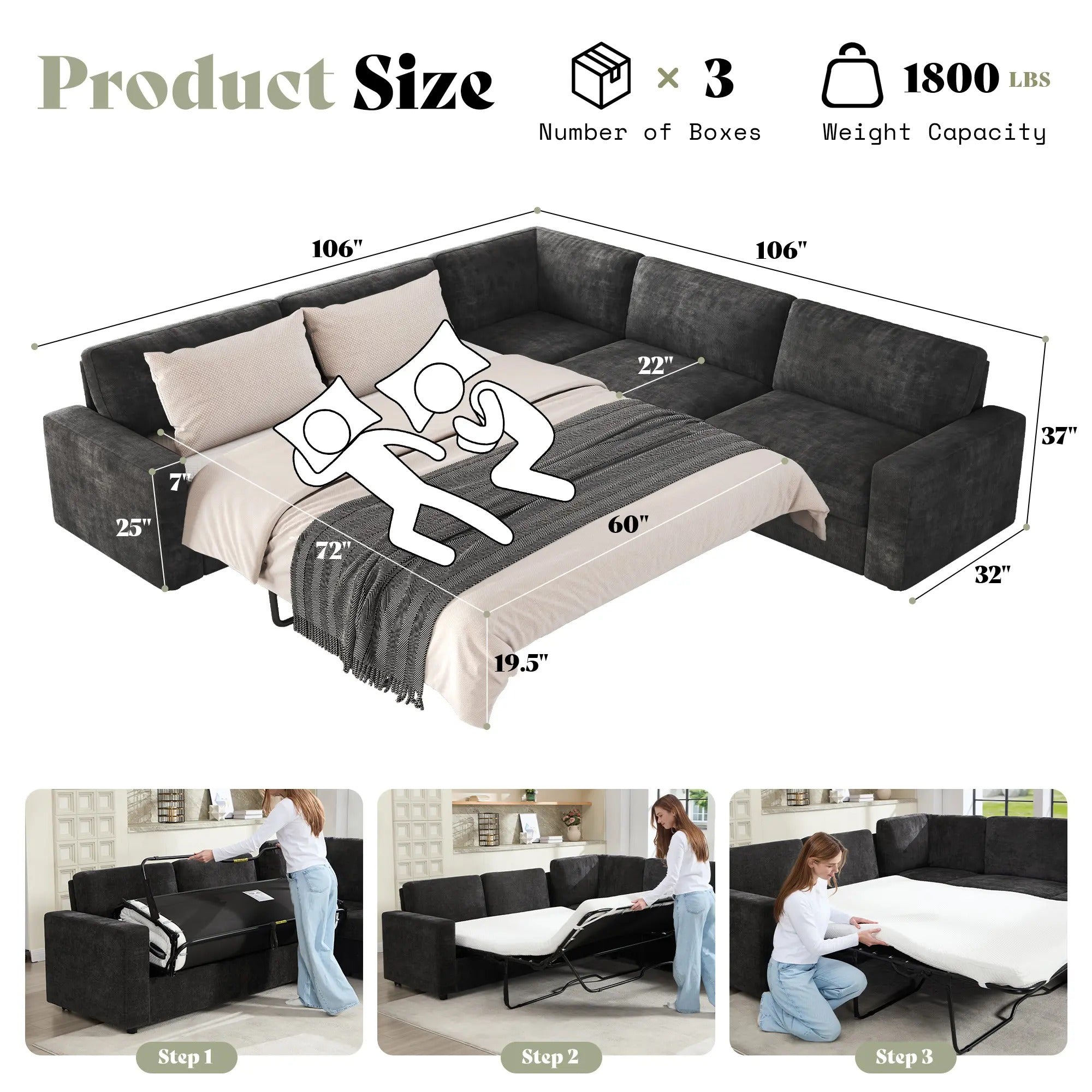 AMERLIFE L-Shaped Sectional Storage Sofa with Chaise, Reversible Sleeper Sofa Bed, 2-in-1 Pull Out Couch Living Room Furniture/Best Gift Ideas/Christmas Gifts