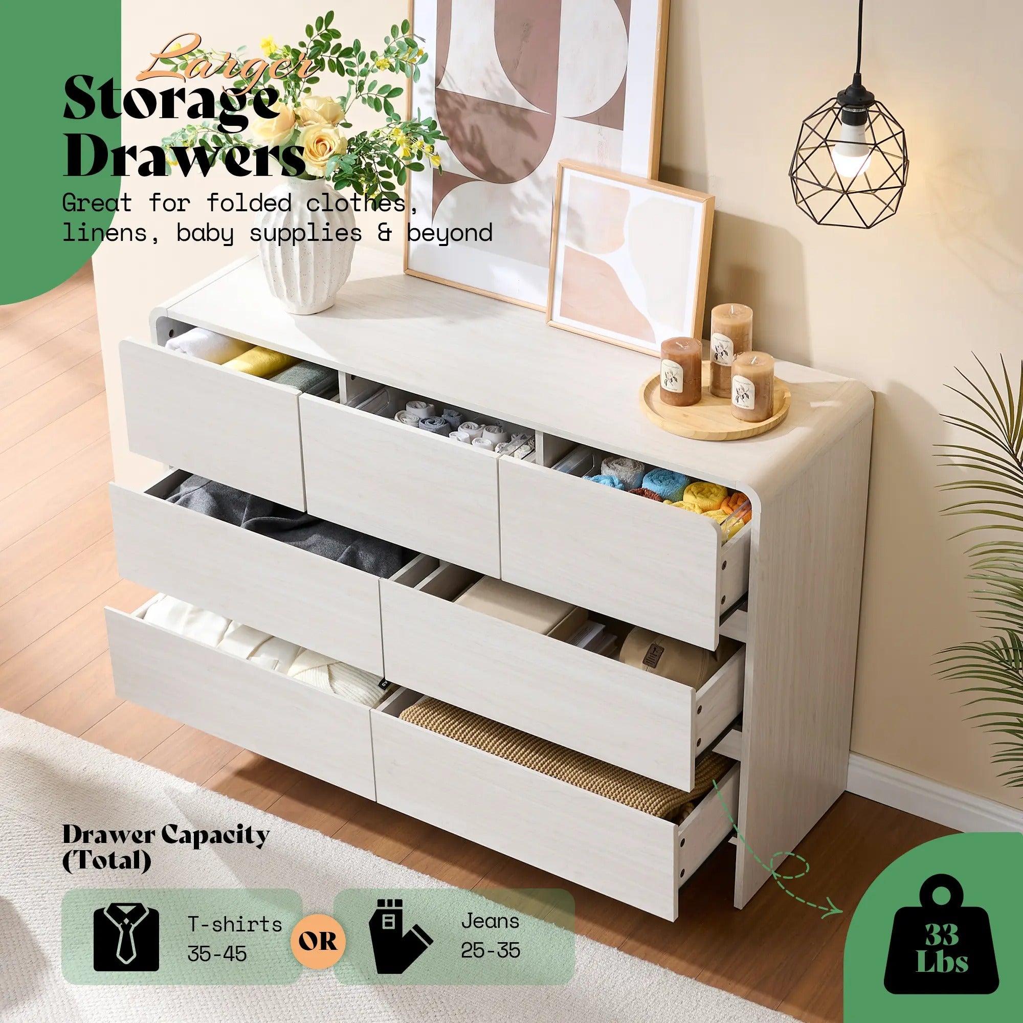 AMERLIFE 5/6/7 Drawer Dresser for Bedroom, Modern Chest of Storage Drawers with Rounded Corners, Cabinet Organizer for Closet, Apartment, Nursery/Best Gift Ideas/Christmas Gifts
