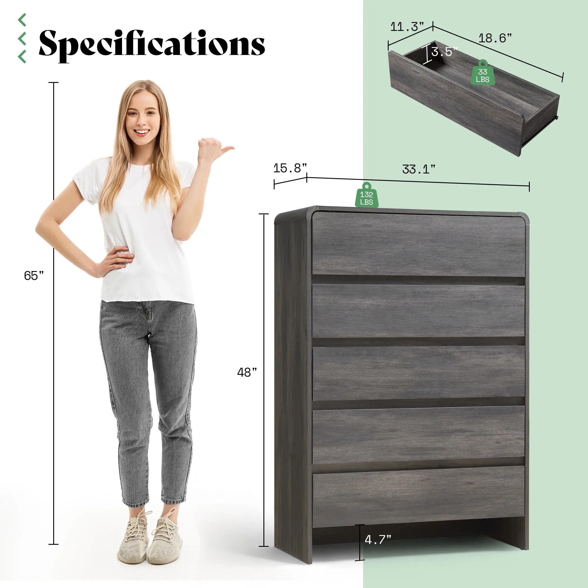 AMERLIFE 5/6/7 Drawer Dresser for Bedroom, Modern Chest of Storage Drawers with Rounded Corners, Cabinet Organizer for Closet, Apartment, Nursery/Best Gift Ideas/Christmas Gifts