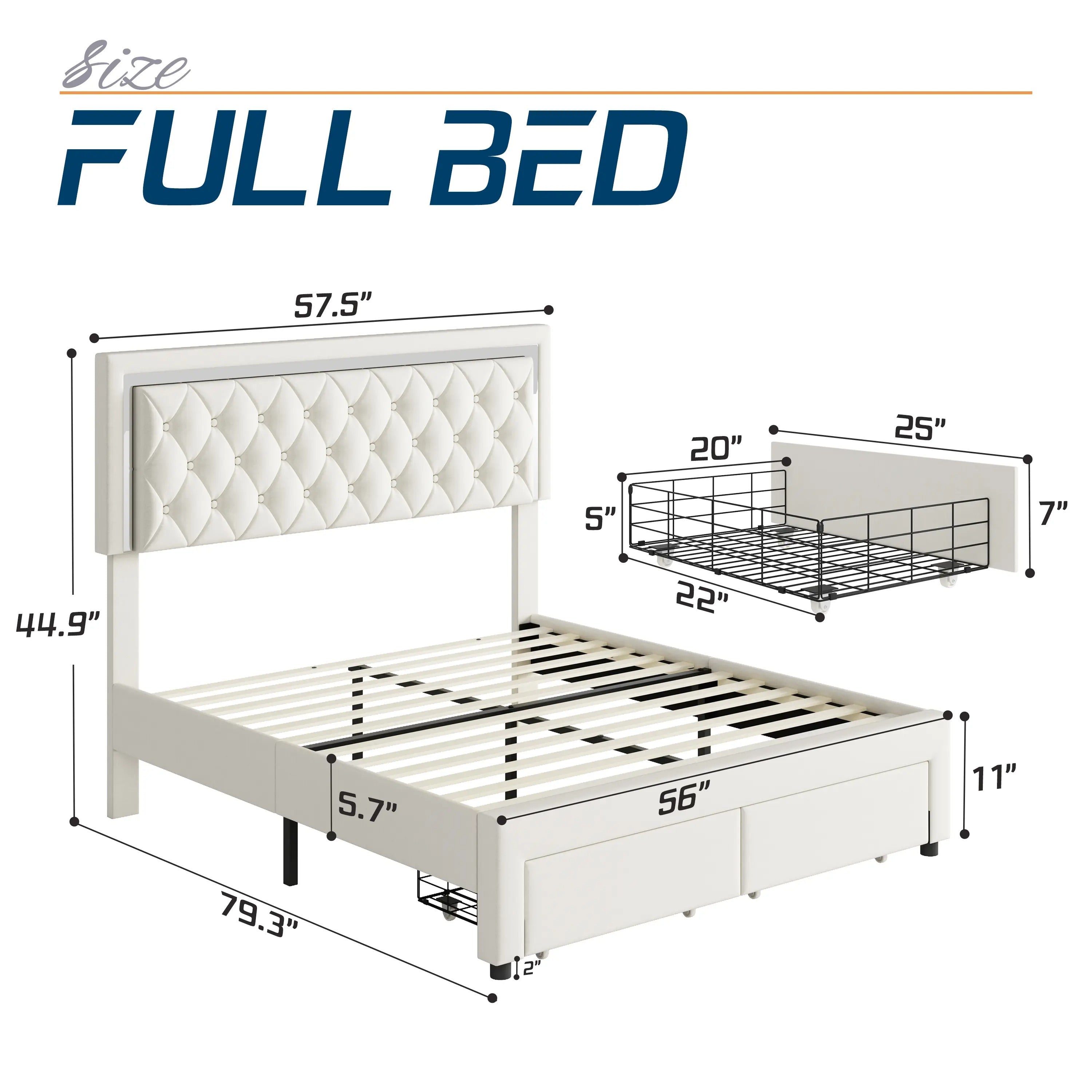AMERLIFE Modern Bed Frame with Two Storage Drawers and Smart LED Lights, Velvet Upholstered Platform Bed Adjustable Headboard, Acrylic Mirror Decoration/Full/Queen/King Size/Best Gift Ideas/Christmas Gifts