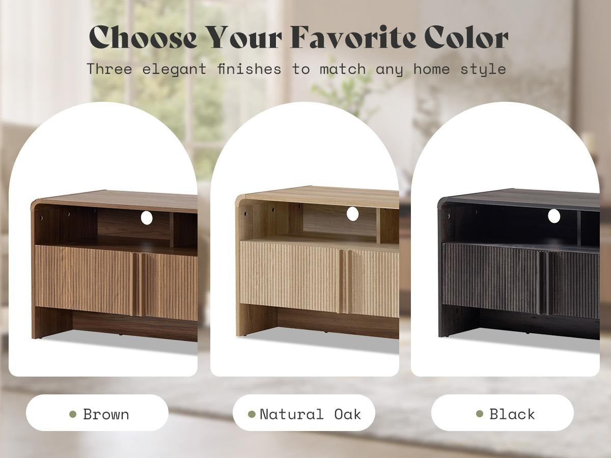 AMERLIFE 70" Modern TV Stand for TVs Up to 80", Wood TV Console with Curved Profile Design & 2 Storage Cabinets, Media Console Entertainment Center for Living Room, Bedroom/Best Gift Ideas/Christmas Gifts